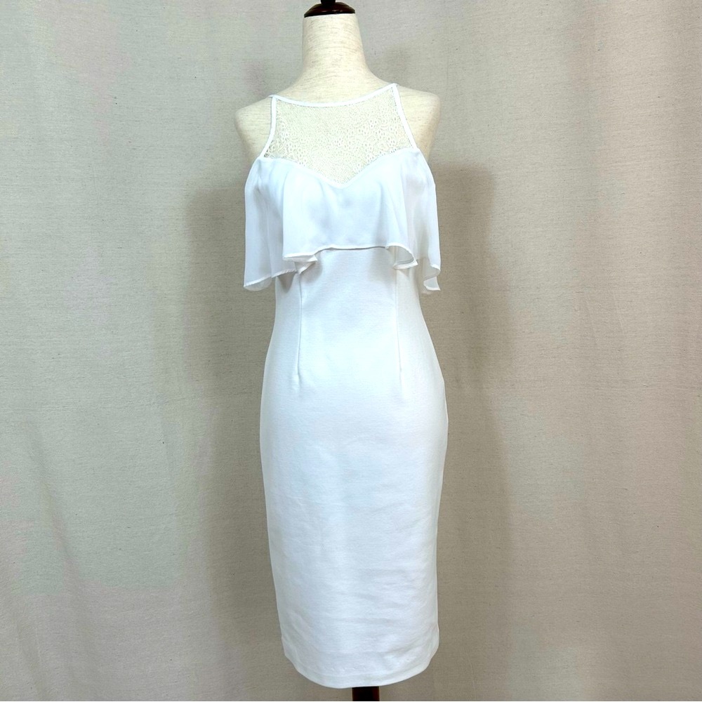 White Halter Sheath Midi Dress in